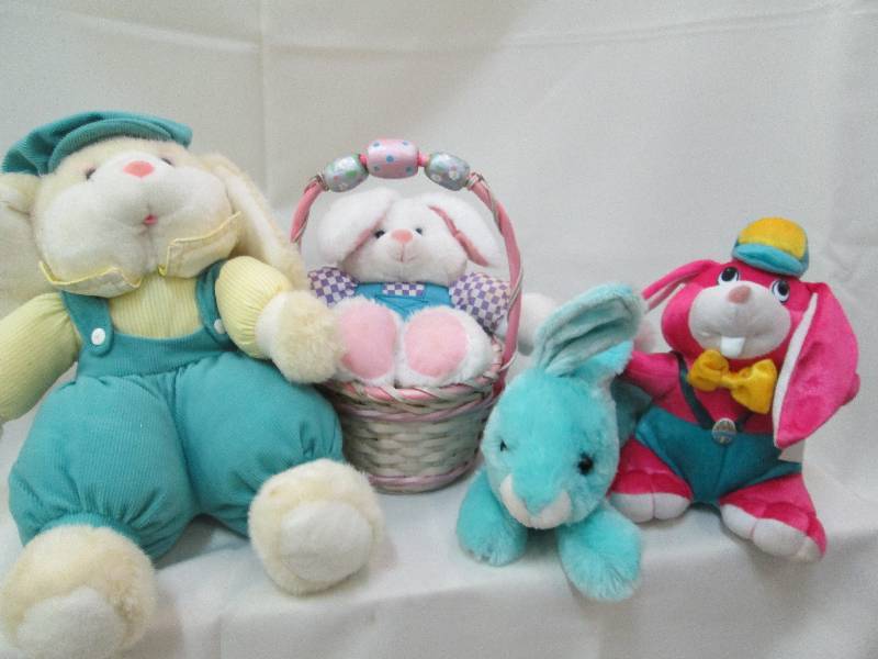 4 Easter Bunny Plush, one in a bask...