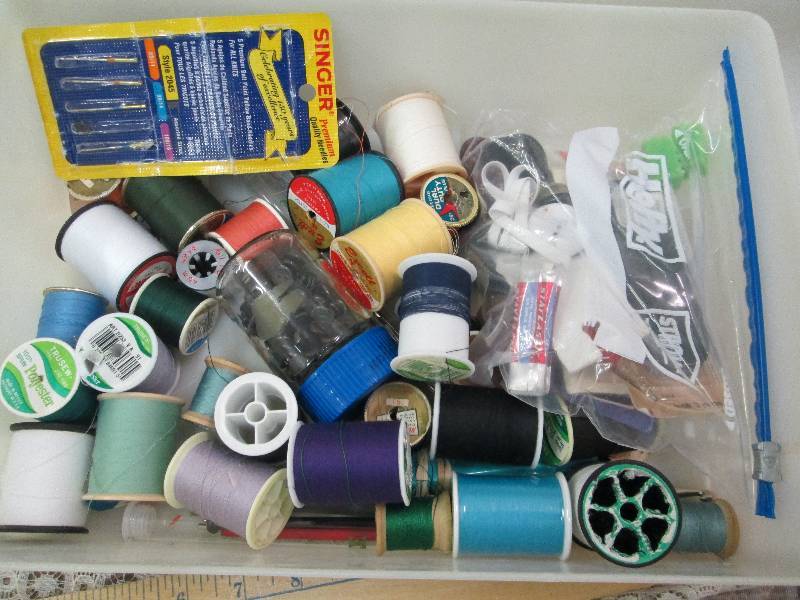 Sewing supplies thread, needles, b...