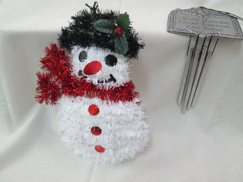 Snowman, Pewter colored windchimes...