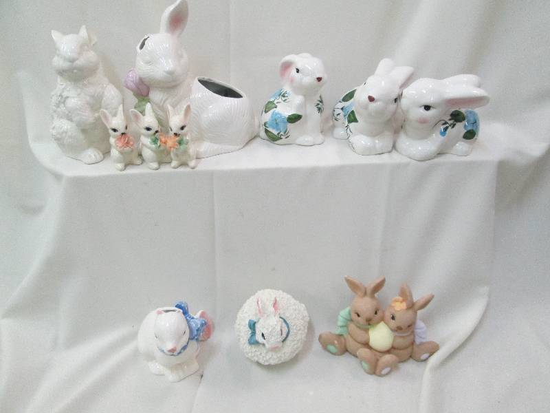 11 ceramic Easter bunnies...