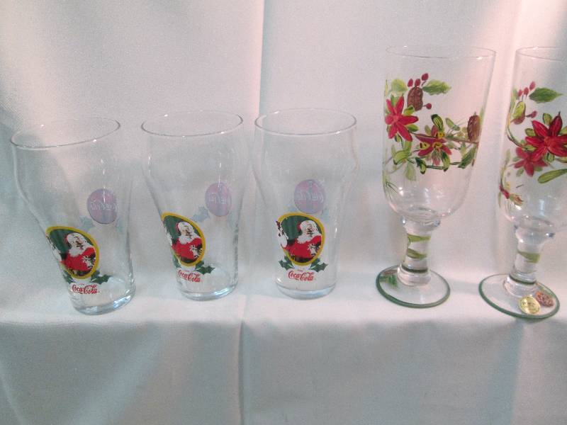 5 Holiday glasses3 CocaCola Santa ...
