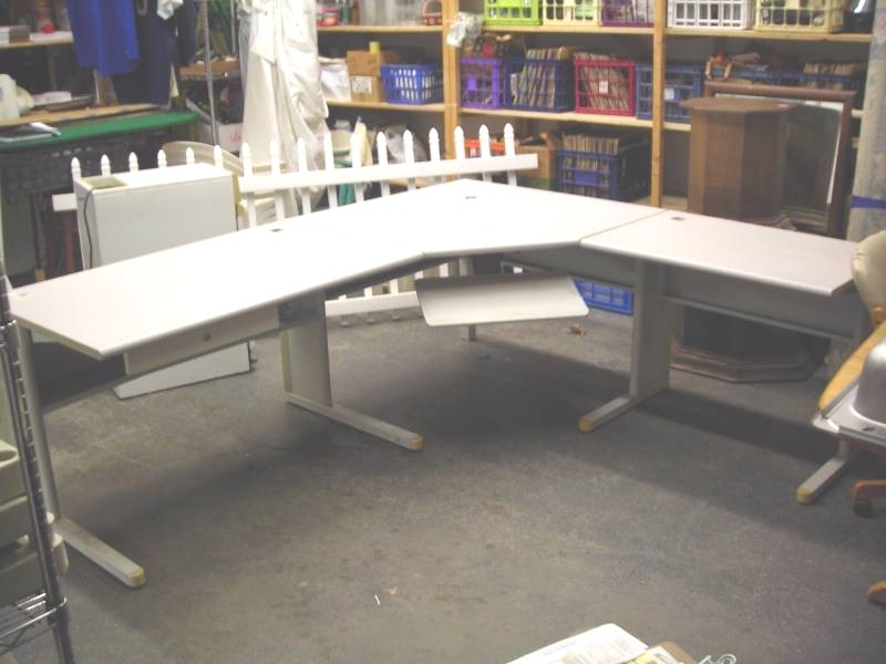 lot 31 image: 3 Piece Work Station Side Table With Drawer, Center Section With Keyboard Tray, Right Side Table