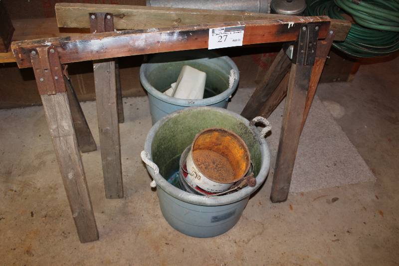 lot 27 image: Saw horses (2) and Large Plastic Work Buckets (2)