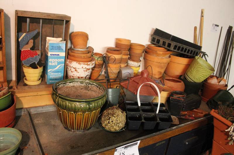 lot 38 image: Half Table Lot includes planter pots and more