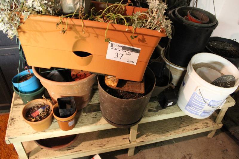 lot 37 image: Gardening Table with planter pots