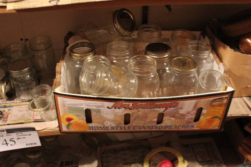 lot 45 image: Shelf Lot includes various glass Mason jars, does not include paint