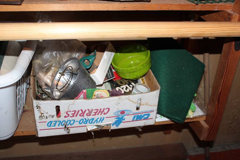 lot 59 image: Shelf Lot includes various ceramic figurines, coffee mugs, unfinished pottery and more