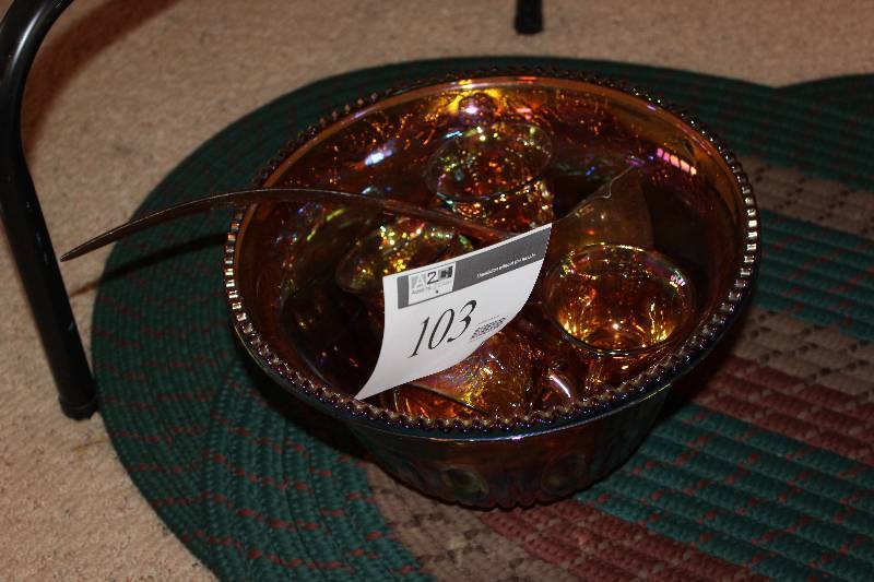 lot 103 image: Punch Bowl with glass cups and ladel