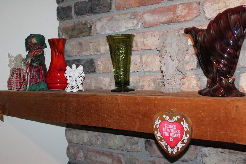 lot 128 image: Shelf Lot includes vases (3), white ceramic angels and more