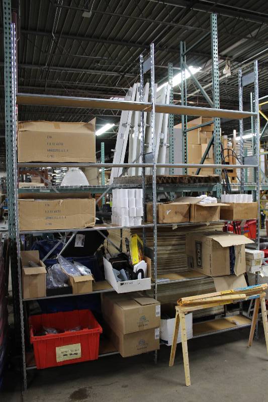 Warehouse Interlocking Shelving Unit Includes (3) Uprights 12 Deep x 12 High and (10) Shelves 12 Deep x 47 Long