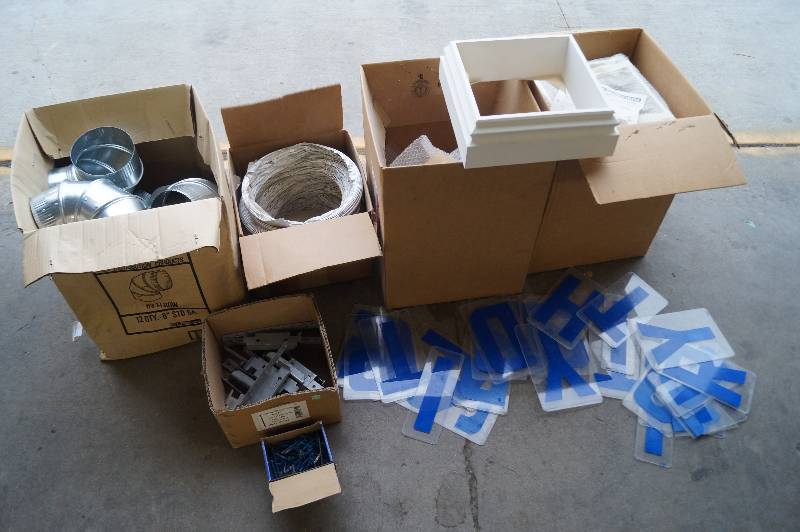 Air duct elbows, 12 flexible air connector, 10 inch letters, screws, and 6 column bases.