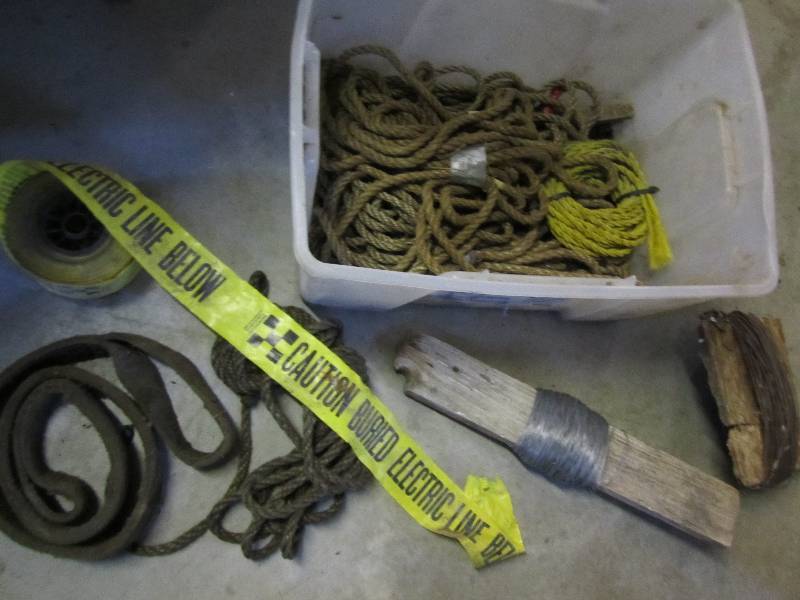tote of rope,strap, wire, and cauti...