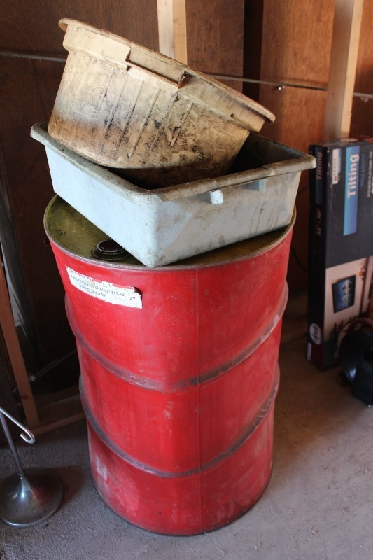 Empty Oil Barrel and Baskets  Bins