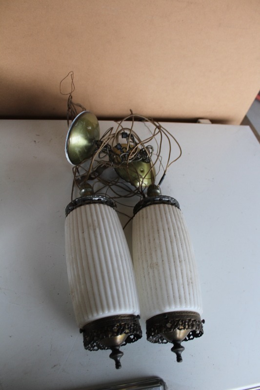 Antique Milk Glass and Brass Hanging Lights