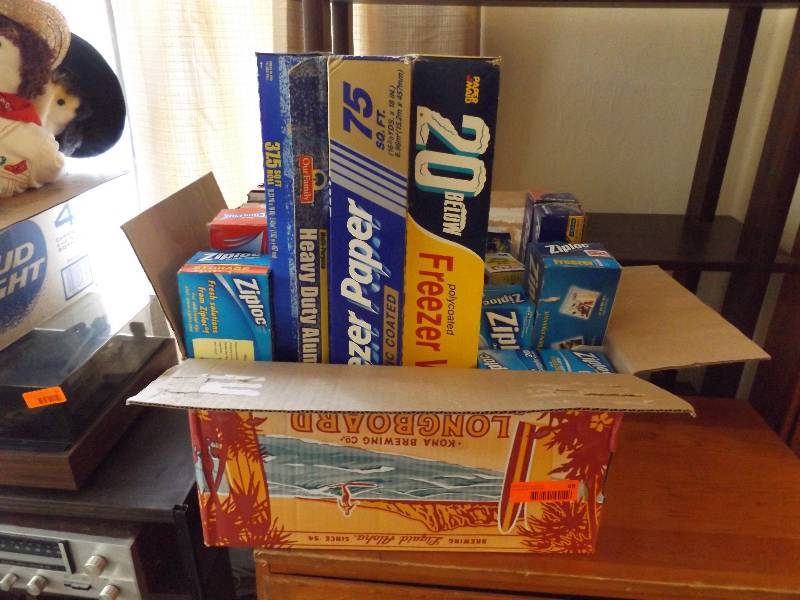 Box of wax paper, bags and aluminum foil