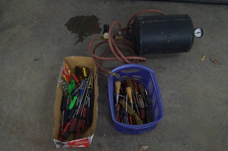 Large Lot Screwdrivers & Airtank