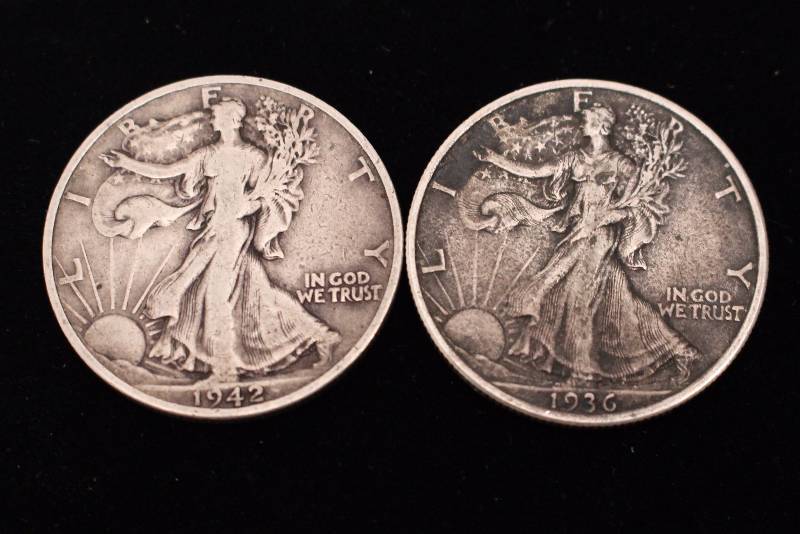 1936 & 1942 Walking Liberty Half Dollars