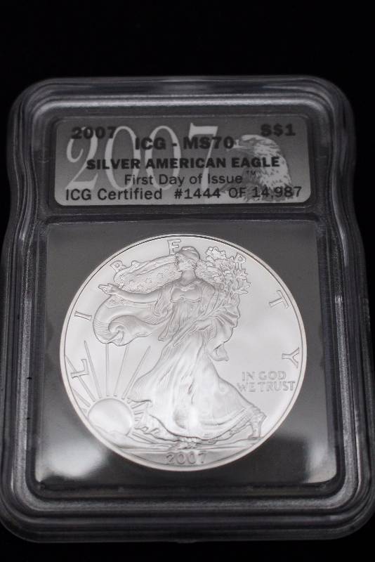 2007 Silver American Eagle ICG MS 70 First Day of Issue