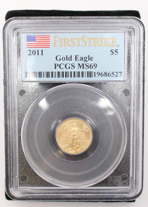 2011 $5 110oz. Gold American Eagle PCGS certified at MS69 First Strike
