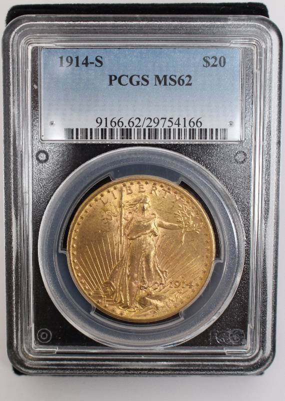 1914-S $20 Gold American Double Eagle PCGS Certified at MS62