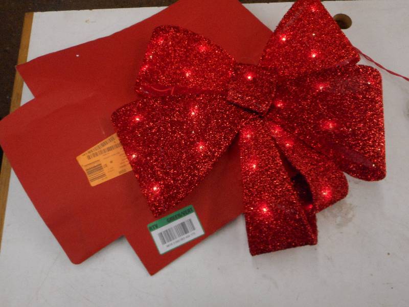 18 INCH RED TINSEL LIGHTED BOW