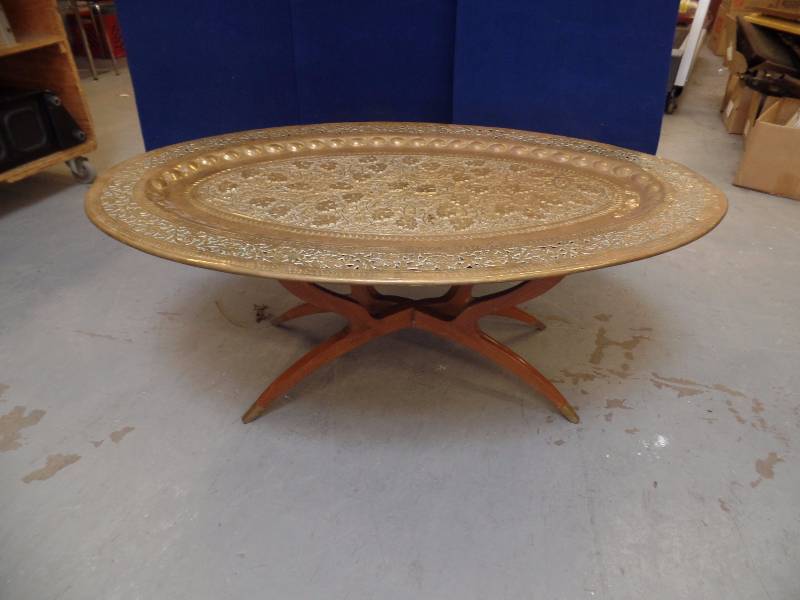 Large Brass Tray with Folding Platform