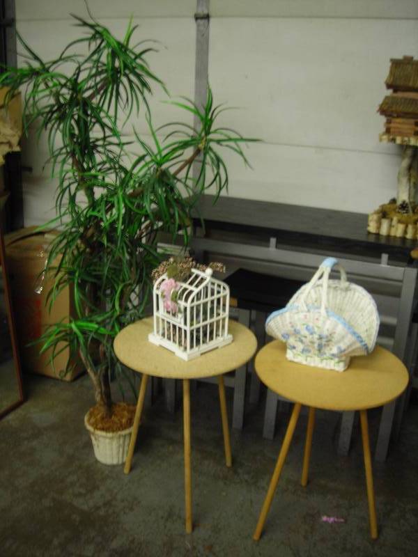 2-Round Tables, Artificial Plant, Bird Cage, Wicker