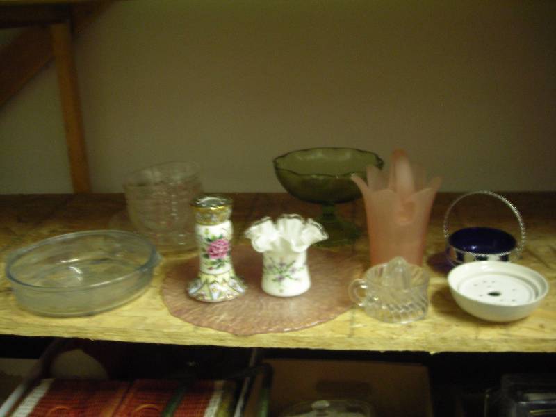 Lot Of Vintage Glassware, Colored Glass, Hatpin Holder