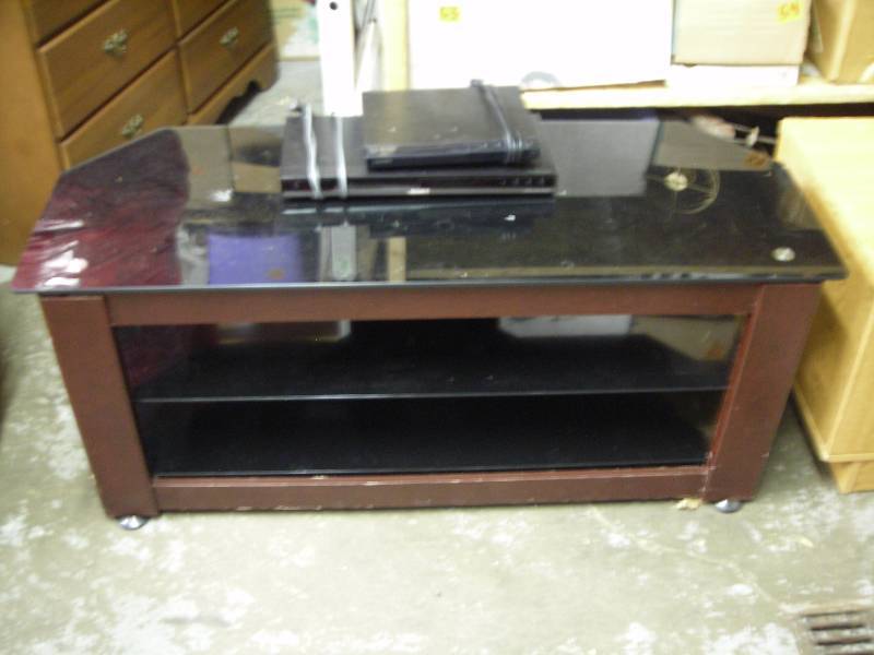 TV Stand With Glass Shelves & 2-Sony DVD Players