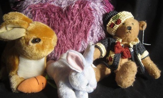 Stuffed Animals - 2 Bunnys, 1 Bear & 1 Heart Pillow