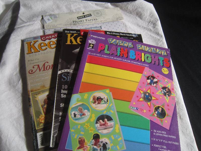 NEW Heart Papers, 2 Keepsakes Scarpbook Magazines & Plain Brights Paper