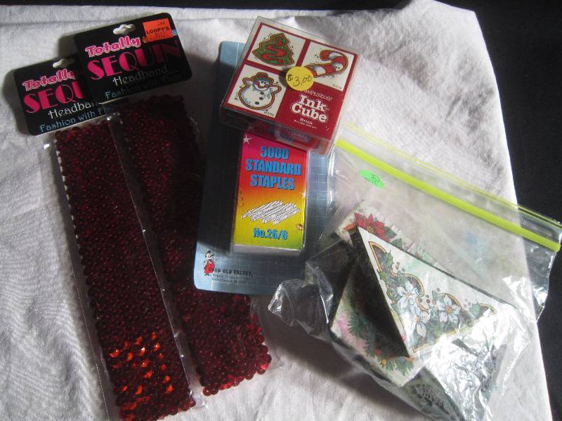 LOT - Stamps, xmas Stamps, 2 Sequin Headband, Staples