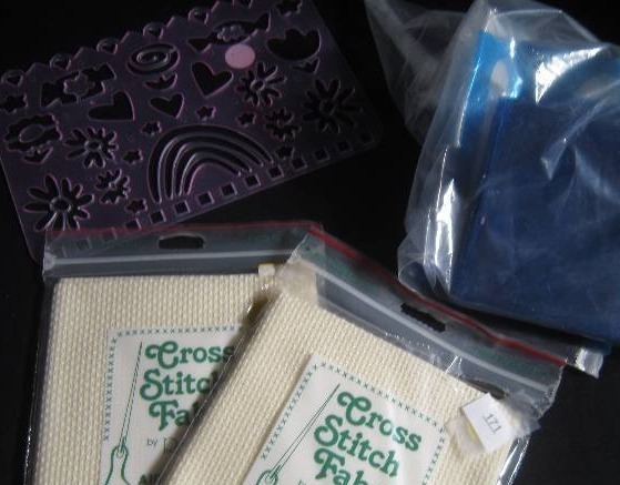 LOT - Letter Stencils, 2 Cross Stitch Fabric & Stencil