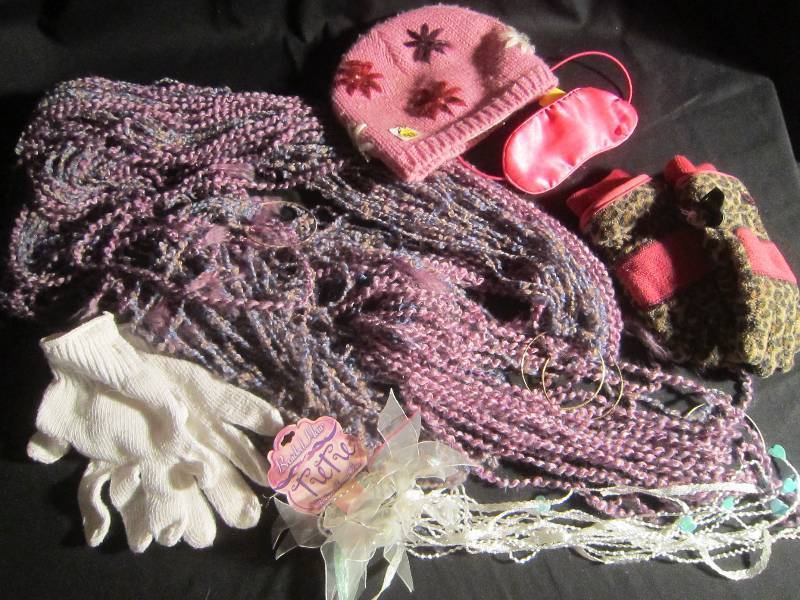 LOT - Yarn Scarves, Hat, Mittens, Eye Cover
