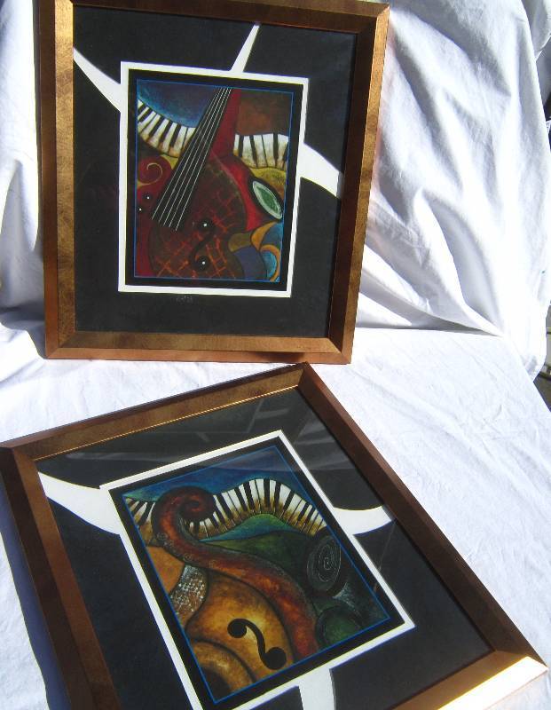 Two Framed Abstract Music Prints