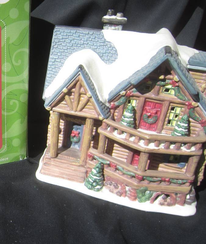 Santas Workbench Silver Birches Lodge Christmas House with Box - Collectible Victorian Series