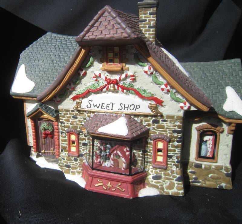 Sweet Shop - Porcelain Fiber Optic Christmas House with Box - Collectible Hand Painted