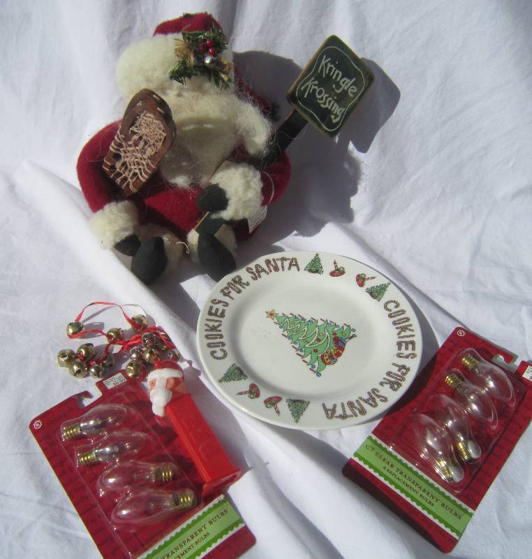 Christmas Lot - Santa with Snowshoes, Lights, Santa Pez and Cookies for Santa Plate