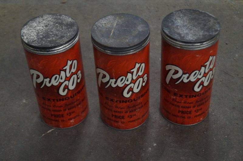 Vintage Cans of Presto Fire Extinguisher Powder
