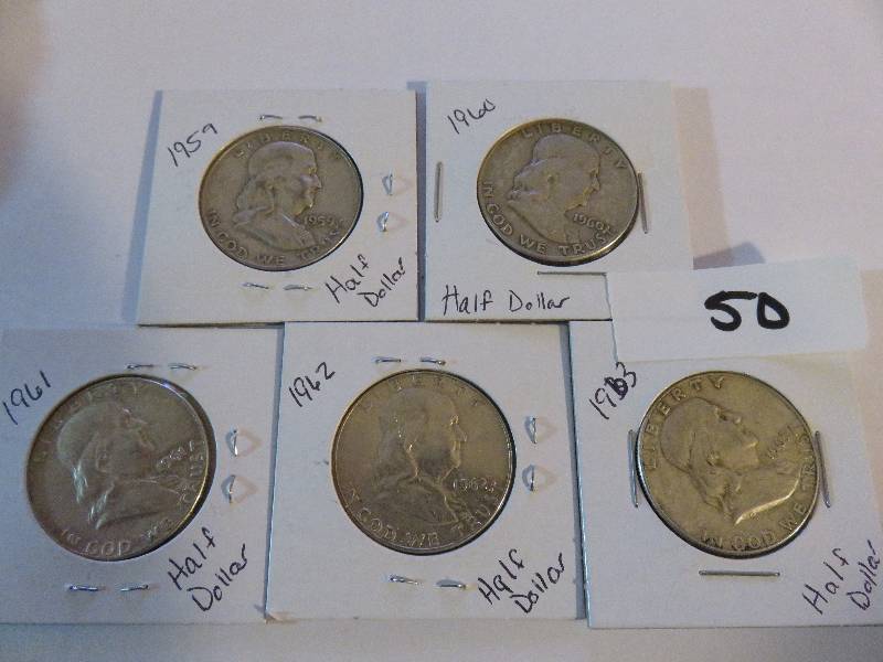 Lot of 5 United States Half Dollars