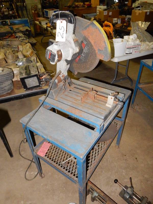 lot 25 image: Black and Decker, 14in Chop Saw.Mounted on Table