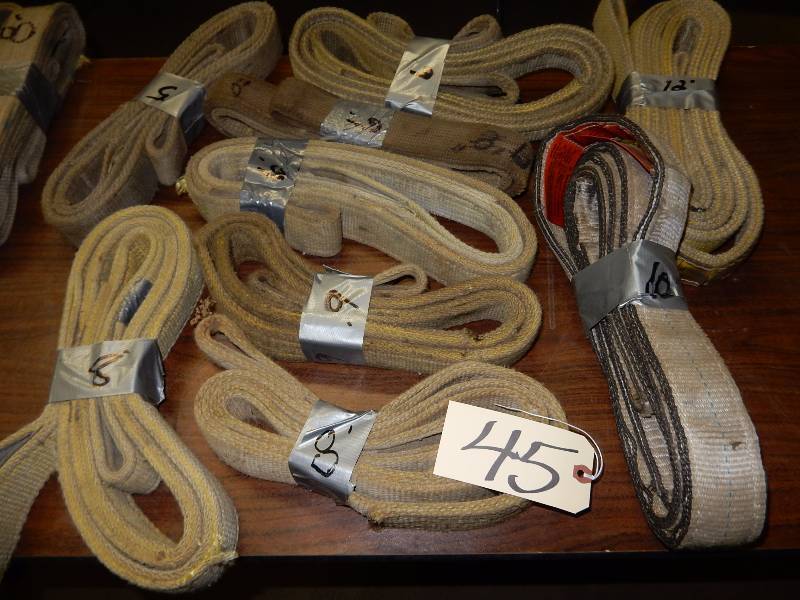 lot 45 image: 9 Tow Belts.. Length in feet is noted on each belt
