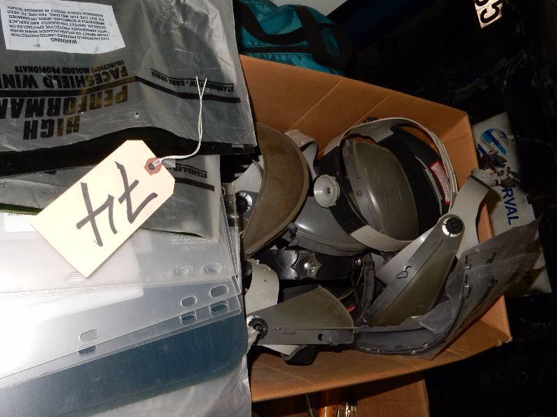 lot 74 image: Box of face sheilds and head gear
