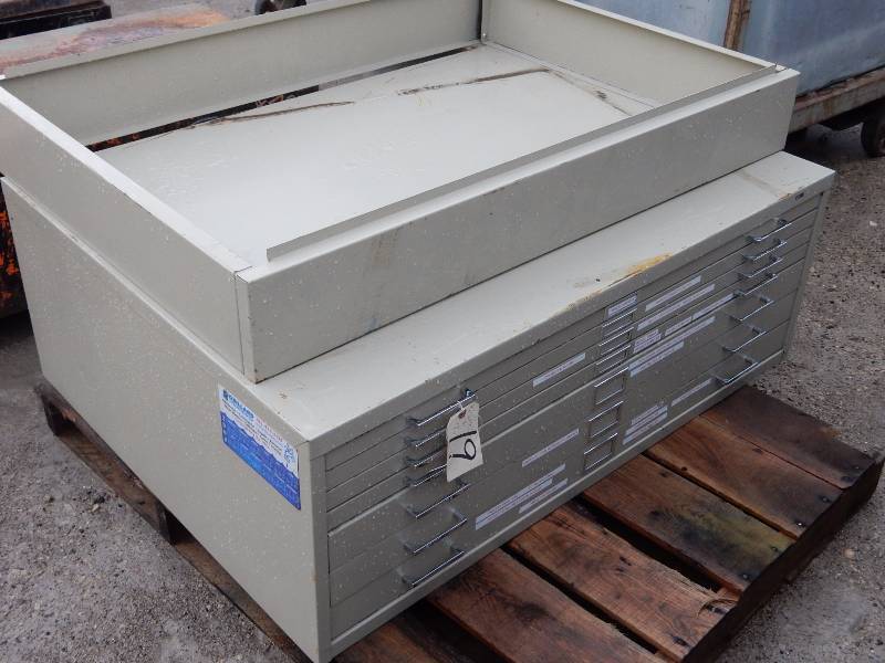 lot 19A image: Blue Print cabinet  7 drawer plus riser..
