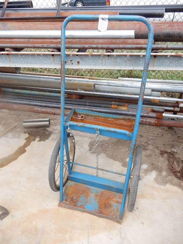 lot 134 image: 2 tank upright cart with spoked wheels.. Tool box