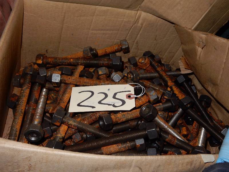 lot 225 image: 12 box of 7 in double end thread bolts. .58 in diameter