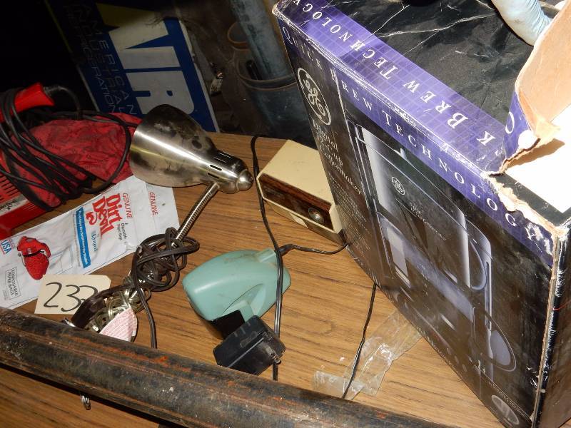 lot 237 image: Misc. items.. Including Dirt Devil hand vacuum, 2 pencil sharpeners, light, Coffee maker.. None tested, but no reason to believe they dont work. .Please inspect.