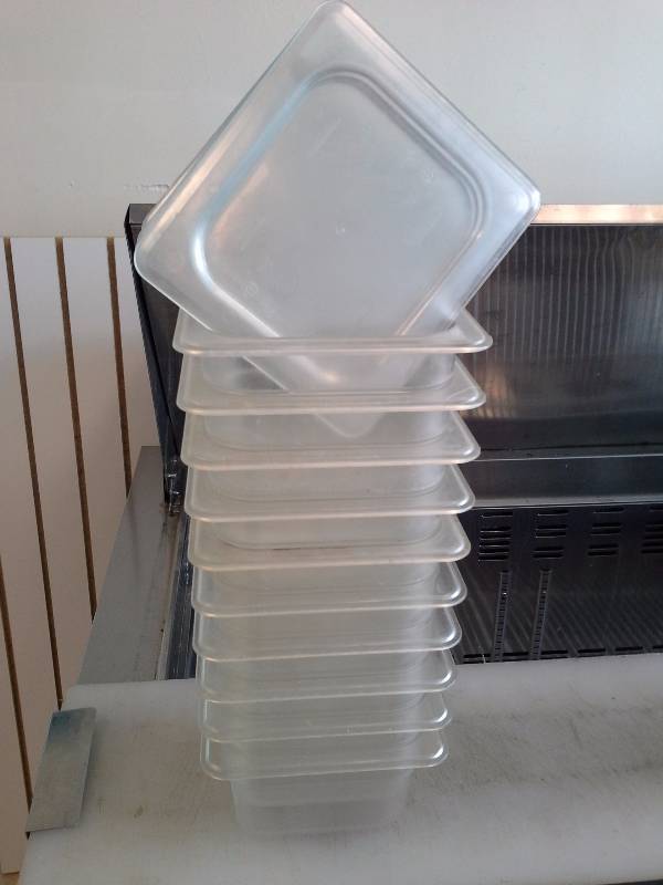 lot 40 image: Lot of (10) Cambro NSF Plastic Pans W11 Lids