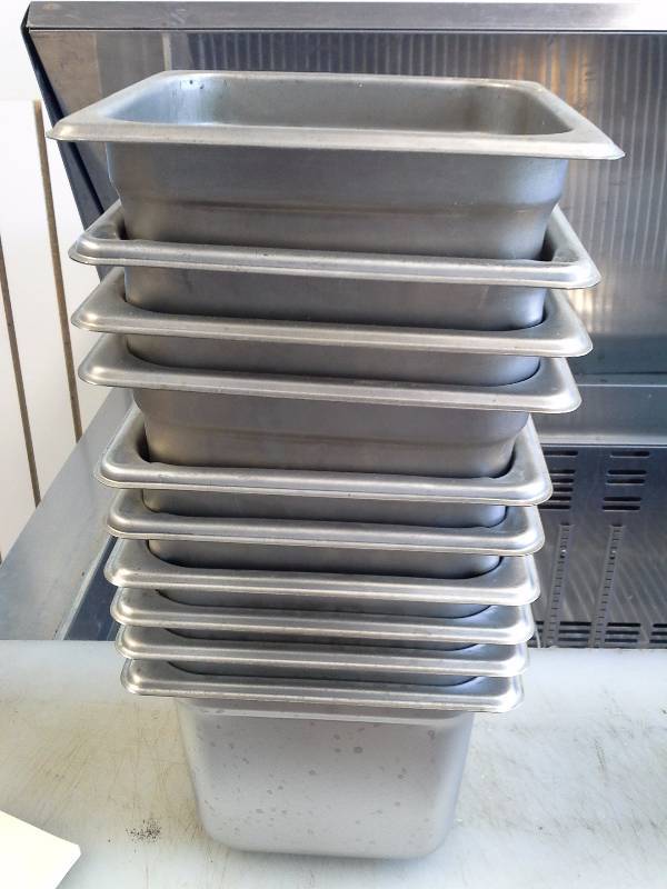 lot 43 image: Lot of 10 Stainless Steel Pans, plus 10 lids