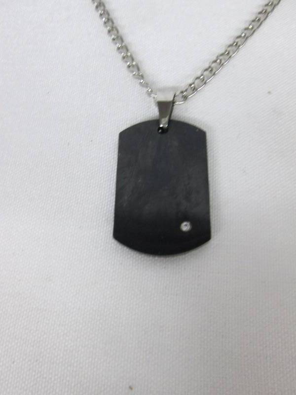 Crucible Mens Black Steel CZ Dog Tag Pendant